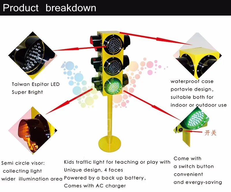 WDM Stainless Steel Waterproof Case Kids Traffic Signal Light 4 Faces