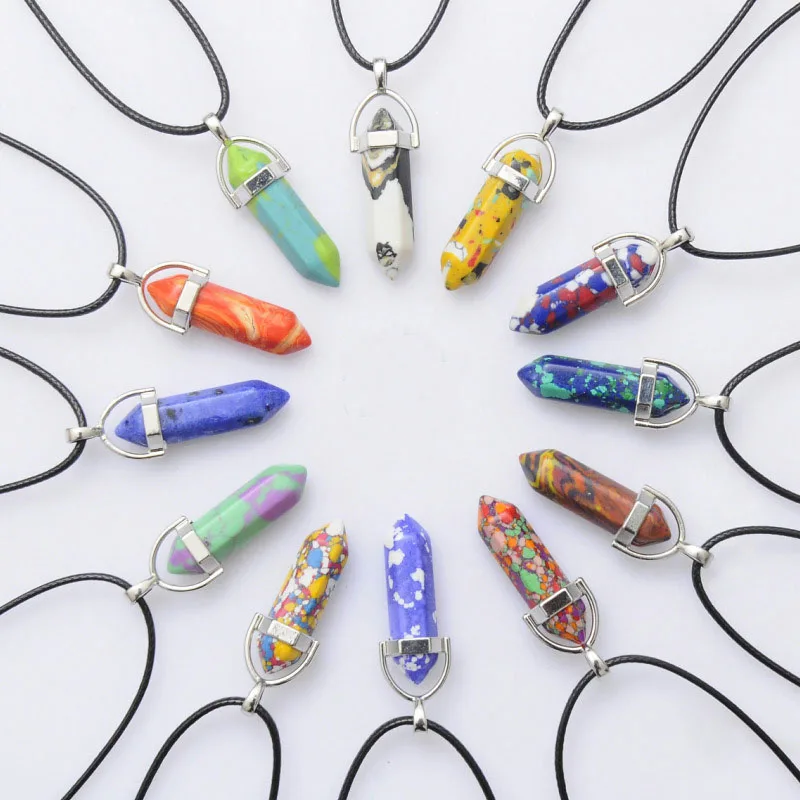 

Necklaces Pendant Hexagonal Prism Necklaces Gemstone Rock Natural Crystal Quartz Healing Point Chakra Stone Long Charms Chains, Picture shows