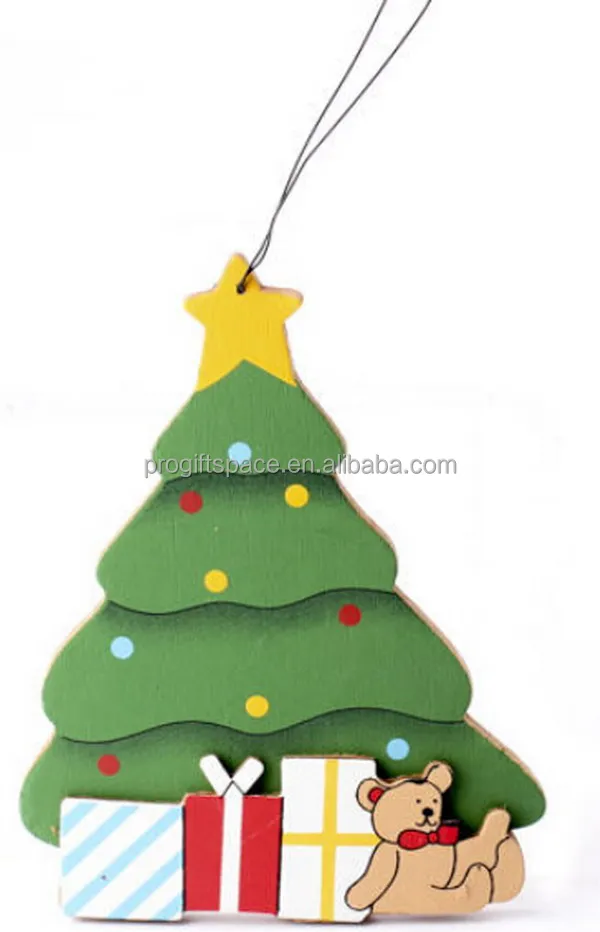 2018 new hotsale China hand made cheap wholesale hanging ornament gift box decoration die cut colorful wood craft Christmas tree