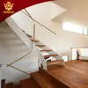 Home Cured Interior Wood Floating Staircase Cured Indoor Diy Prefabricated Acrylic Wooden Tread Steel Floating Stairs