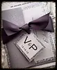 Glitter Paper Ribbon with RSVP Monogram Purple and Silver Wedding Invitation Card