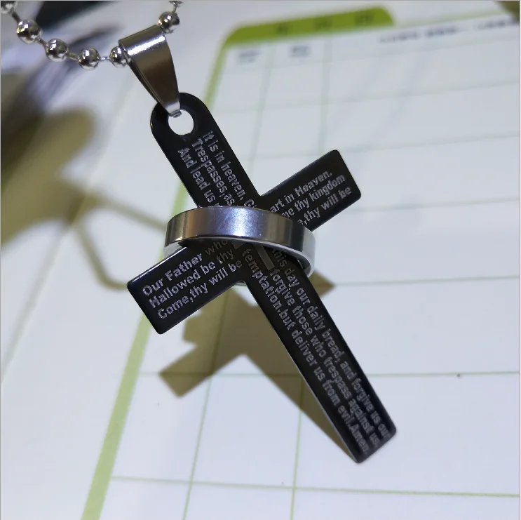 Hot selling Bible cross shape ring titanium steel necklace stainless steel necklace lovers necklace for man
Hot selling Bible cross shape ring titanium steel necklace stainless steel necklace lovers necklace for man