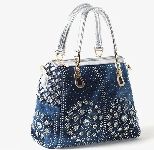 boho denim Pu Woven Tote bag Diamonds inlaid with luxury ladies casual handbag, Blue,silver, golden
boho denim Pu Woven Tote bag Diamonds inlaid with luxury ladies casual handbag, Blue,silver, golden