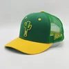 Custom 6 Panel 3d Puff Embroidery Snapback Hat,Adjustable Mesh Yellow Baseball Cap,Green Underbrim Two Tone Golf Trucker Hat