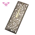 Long Vertical Pocket Garden Vine Design Coffee Color Arabic Muslim Wedding Invitation Card
