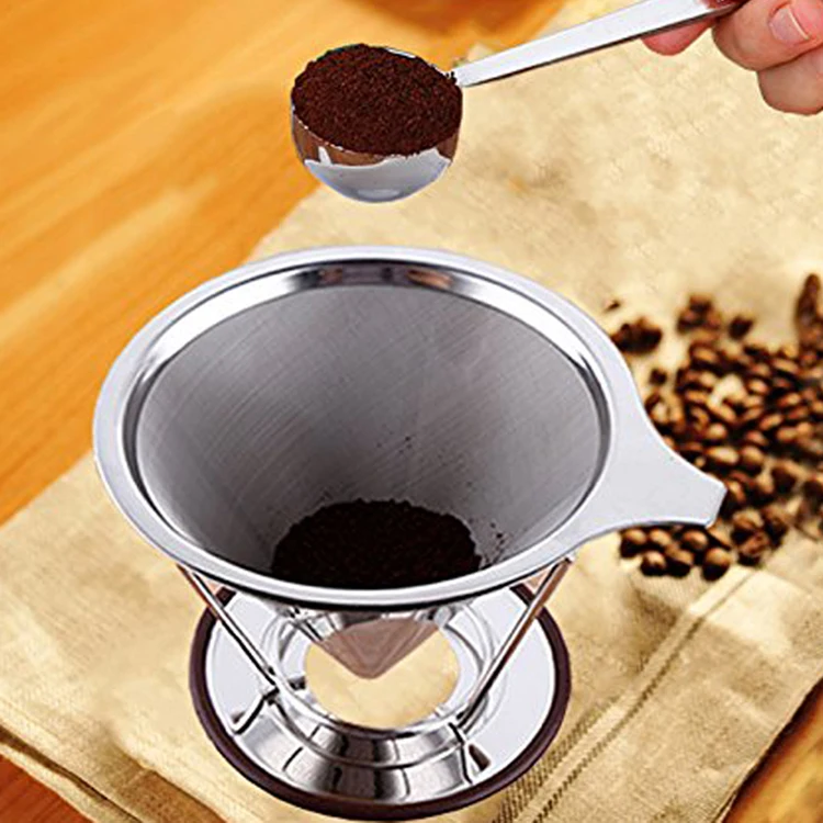 New Stainless Steel Coffee Filter Baskets Reusable Cone Shape Coffee Dripper Mesh Strainer Pour Over Coffee Maker Coffeewares (6)