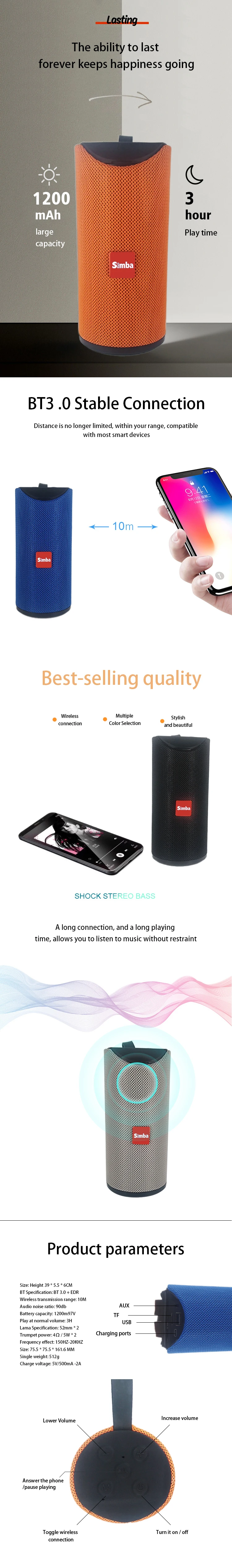 Amazon top sale 2019 portable mini BT wireless speaker H-PT-13 sport outdoor music play TF Card BT speakers - ANKUX.COM
