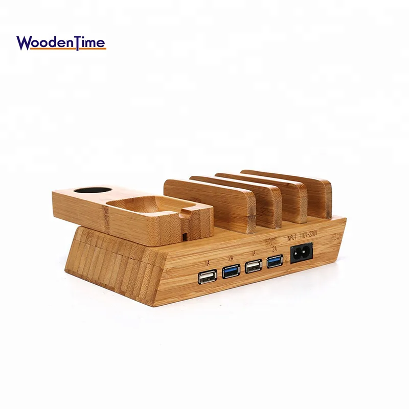 Hot Selling Oem Multifunction Wood Desktop Phone Holder Multi Port