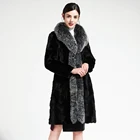 High Quality Knitted Black Mink Fur Coat With Fox Fur Trim For Women