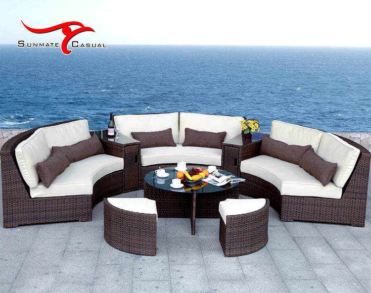 Modern Aluminum Semi-circle Sectional Sofa Patio Garden Furniture Outdoor Rattan Wicker Sofa Set