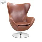 simple design white & gold leather swivel egg chair