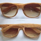 Plastic wooden grain sunglasses with custom logos on lens has UV 400 protection