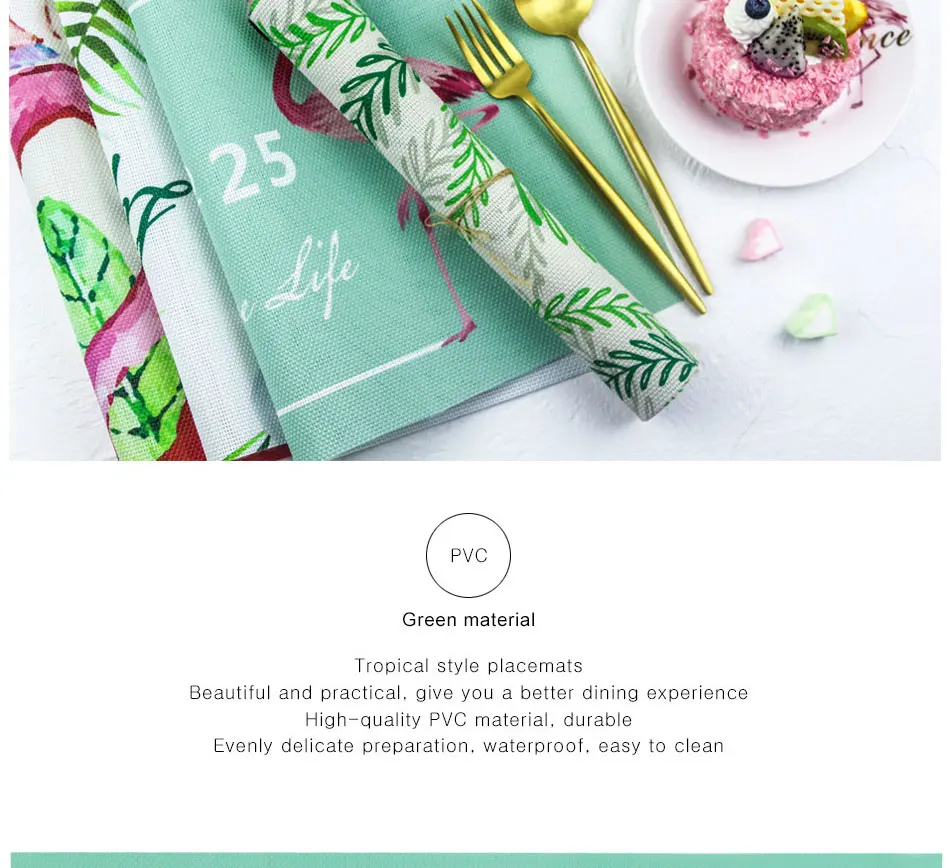 Chic Tropical Plants Tableware Pad Dining Table Mat Heat Insulation Non-Slip Placemats Flamingo Green Leaf Cactus Bowl Coaster (2)
