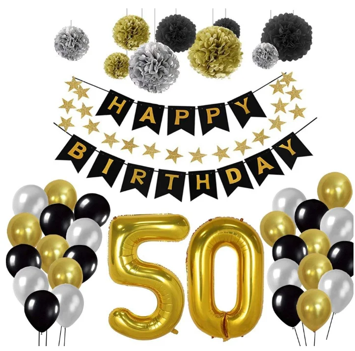 50th cumpleaños partido cumpleaños decoración conjuntos de Banner de cumpleaños feliz 50th oro globos número 50 años fiesta suministros