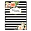 Myway Personalized Classic Floral and Stripe Spiral Notebook/Journal, 120 College Ruled or Checklist Pages, durable laminated