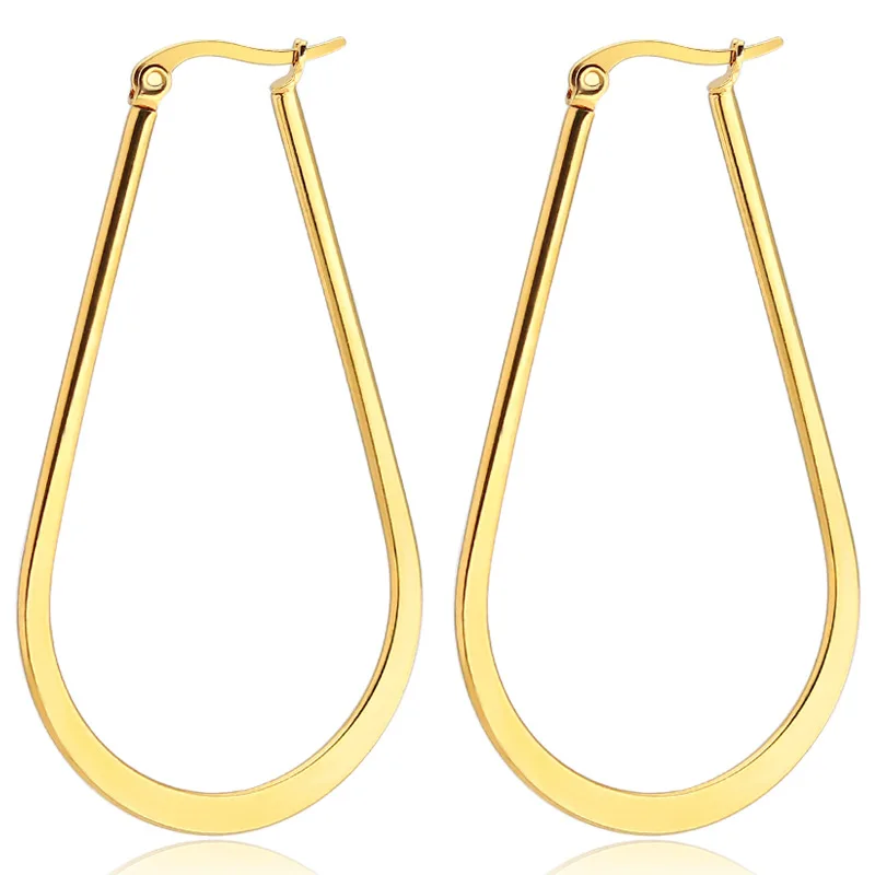 Fashion Jewelry Gold Plated Stainless Steel Flat Oval Round Hoop Earrings Large Size Hoop Earrings For Women
Fashion Jewelry Gold Plated Stainless Steel Flat Oval Round Hoop Earrings Large Size Hoop Earrings For Women