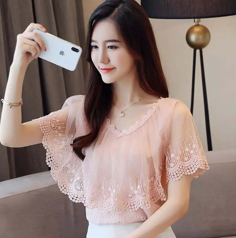 Women Tops and Blouses Summer Lace Blouse Shirt Fashion Women Blouses New 2018 Short Sleeve Lace Top, As shown
Women Tops and Blouses Summer Lace Blouse Shirt Fashion Women Blouses New 2018 Short Sleeve Lace Top, As shown