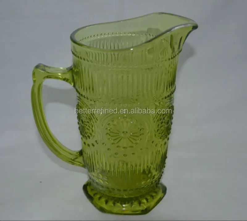teapitcher,pitcherplant vintage green depression pressed glass water ice tea pitcher jug