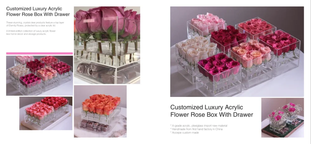 clear plexiglass rose flower gift box acrylic soap flower