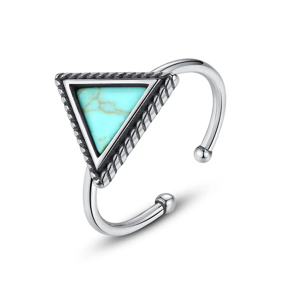 

CZCITY Pure 925 Sterling Silver Delicate Fashion Square Turquoise Open Ring Jewelry for Women