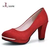 Hot sale chunky heels Round toe red high heel platform shoes ladies