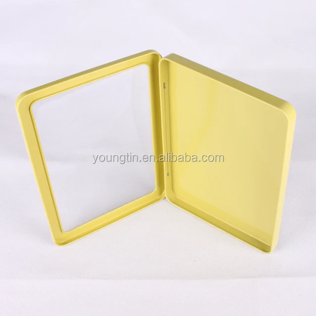 lid hinged gift packaging metal tin box with clear window