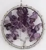 Elegant Tree Of Life Flower Silver Tone Amethyst Stone Wire Wrapped Charm Pendant