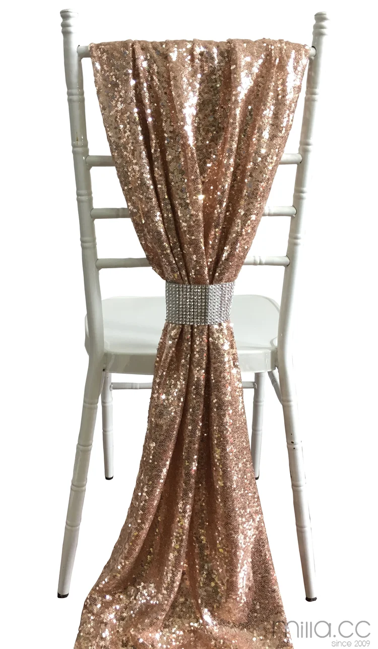 Wedding Decor Champagne Blush Rose Gold Sequin Chiavari Chair Sash