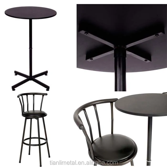 black pub <strong>kitchen</strong> furniture bar table set with 2 stools