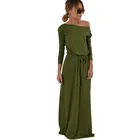 Fashion long sleeve plain off shoulder ladies maxi party women dress