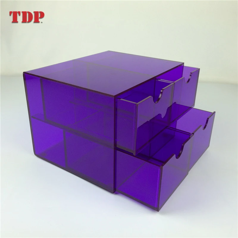 4-Set Clear Purple Cute Mini Makeup Nail Polish Box Acrylic Drawer Storage Organizer