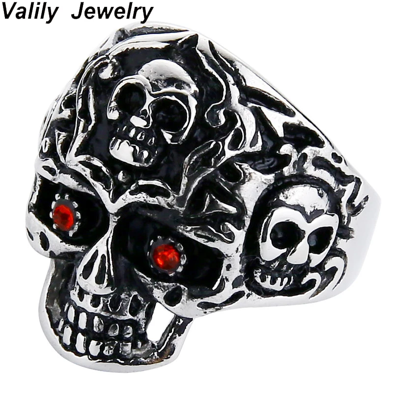 Homme Titane acier fashion gothique punk skull head biker Bagues Bijoux