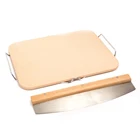 TX1 15 Inch Rectangular ThermaBond Refractory Baking Pizza Stone For Oven Or Grill With 14 Inch Cutter