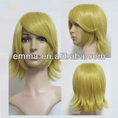 New Short Blonde Vocaloid Kagamine Rin Anime Cosplay Costume Party Full Wig W216.