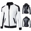 Fashion Soft Touch Side Pockets Autumn Winter Leather Jackets Black White PU Coats Men