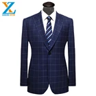 Wholesale latest mens linen cotton two pieces check casual wool suit coat