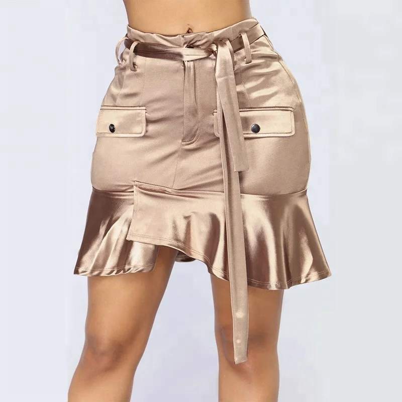B14227A New arrival women satin leaf skirt