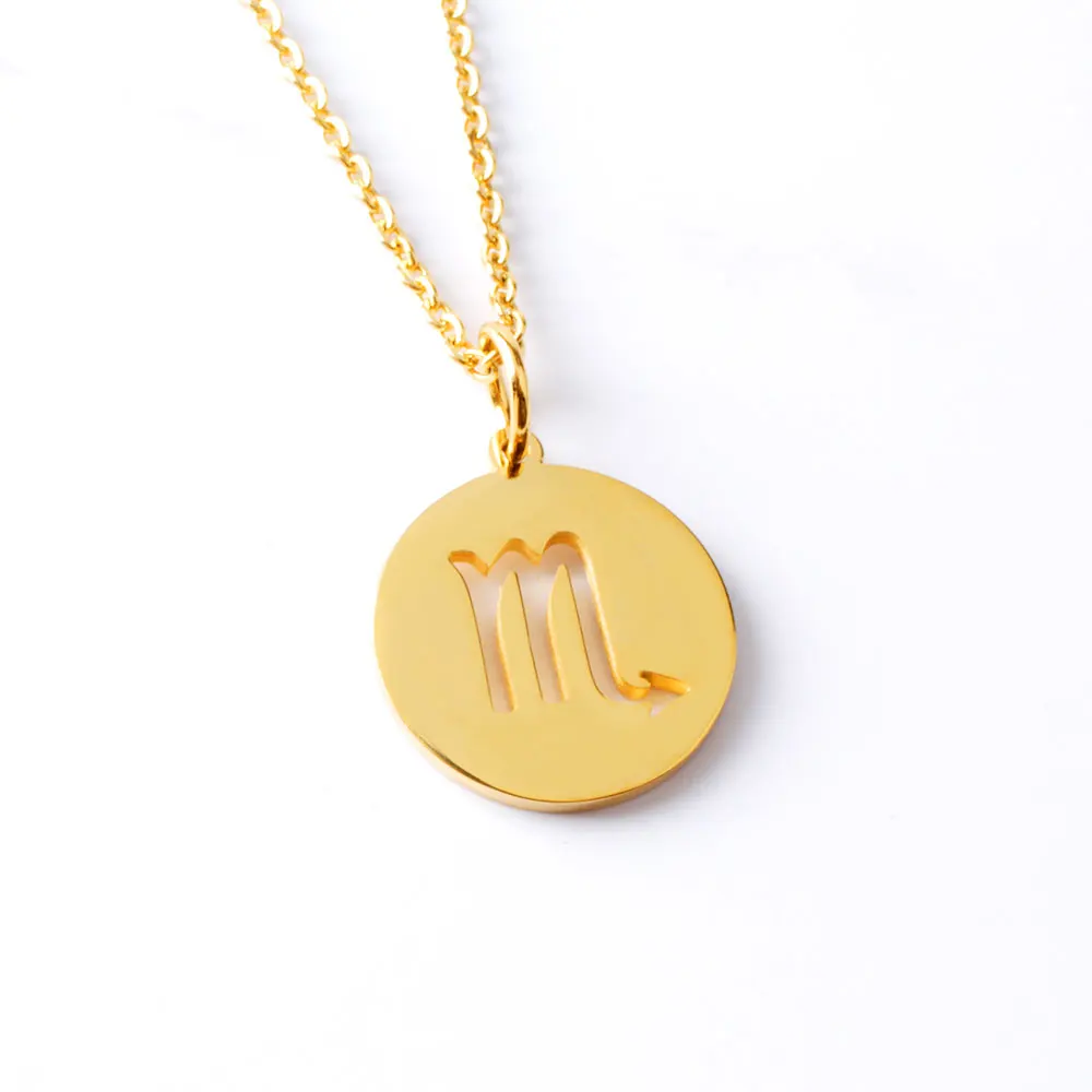 

Birthday Gift Stainless Steel Zodiac Pendant Gold Disc Necklace, Steel,gold,black,rose gold