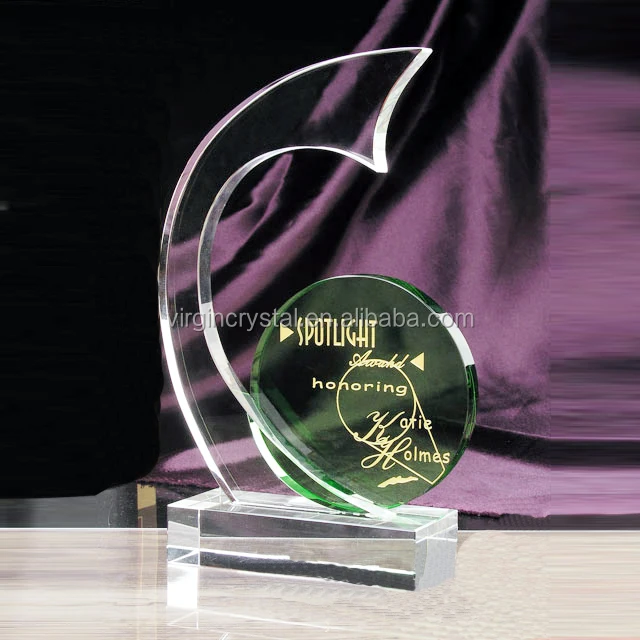 flying ribbon design crystal awards with green circle