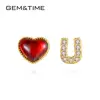GEM&TIME Lovely Garnet Girls Love Stud Earrings 14K Solid Gold Women Earring Jewelry