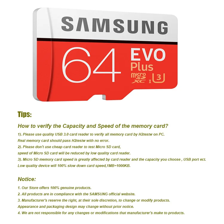 Samsung 100% Original Bulk 128GB MicroSDXC Micro TF SD Memory Cards EVO Plus Class 10 UHS-3 Samsung SD Card 128GB