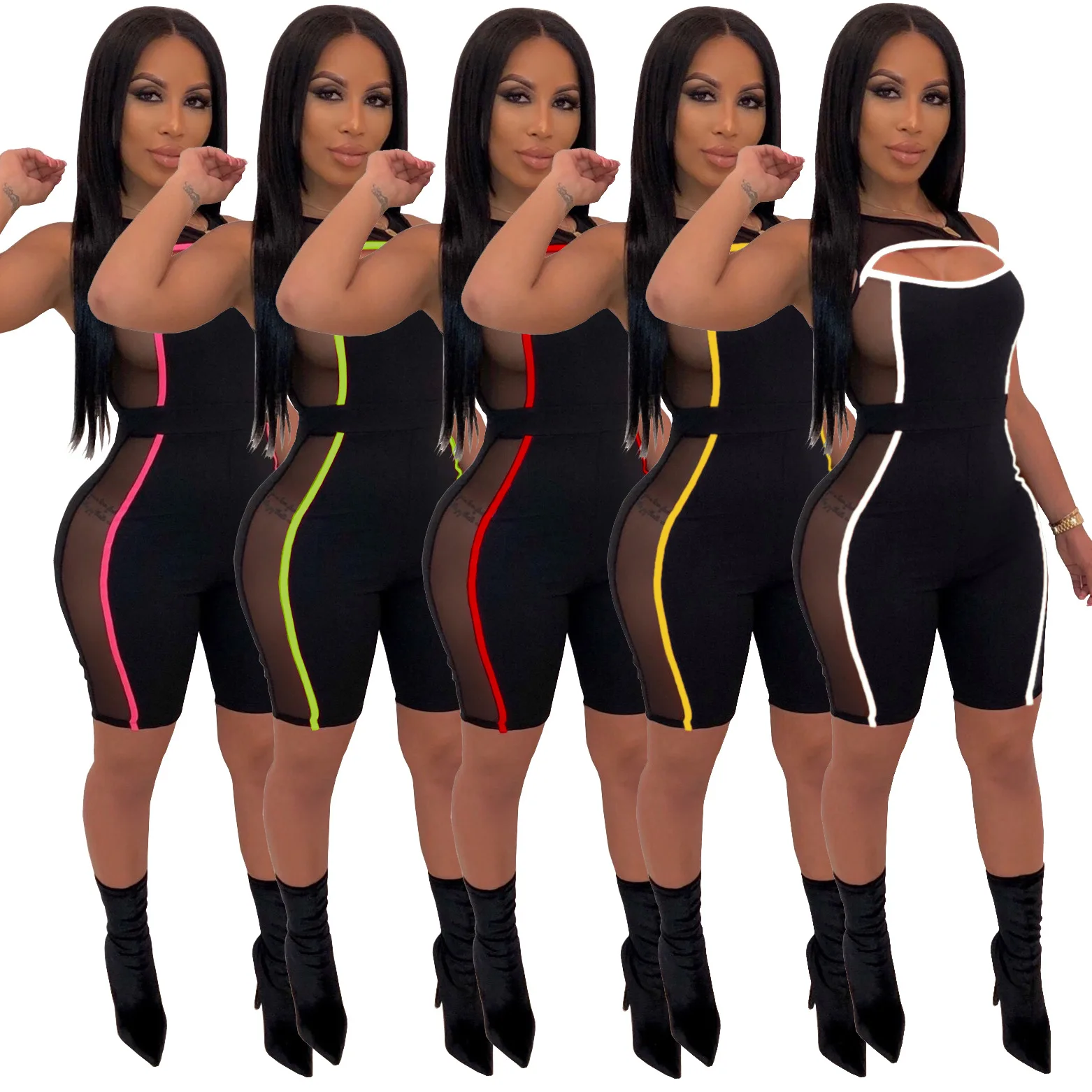 Women's slim patchwork sports jumpsuit biker short rompers bodycon one piece playsuit, White yellow green red pink
Women's slim patchwork sports jumpsuit biker short rompers bodycon one piece playsuit, White yellow green red pink