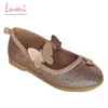Girls high quality soft dress shoes with shining butterfly ballerina shoes