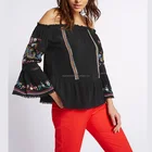 Mexico Embroidery Women Clothes Top Flare Sleeve Ladies Blouse Sexy Off-Shoulder Summer Shirt