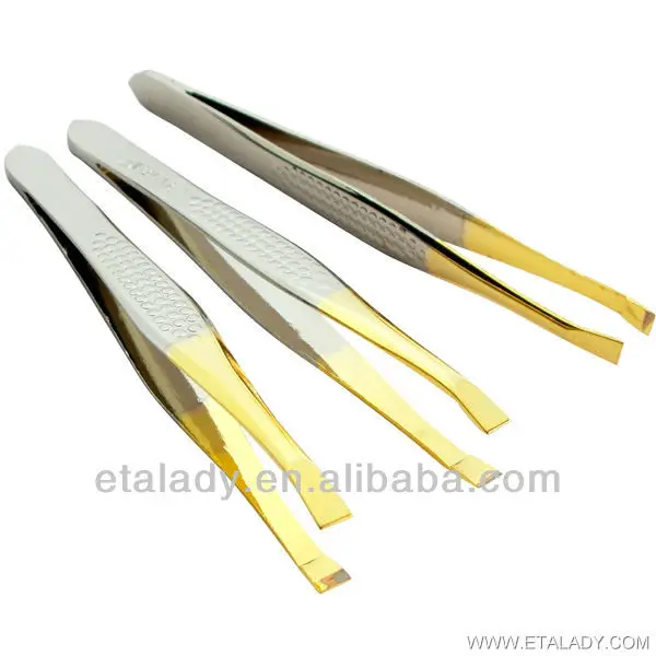 Gold-plated squared tip eyebrow tweezers