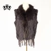 West Cowboy Style Animal Fur Knitted Vest With Raccoon Fur Trimed And Rabbit Fur Strips Tassel