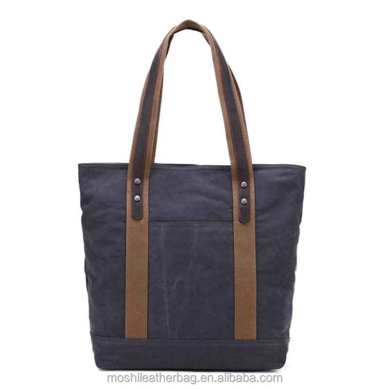 China Supplier Canvas Tote Bag with Leather Handle for Women