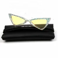

Vintage Small Cat Eye Sunglasses Women pink yellow clear lens Triangle Rhinestone Luxury Ladies Fashion Shades Oculos