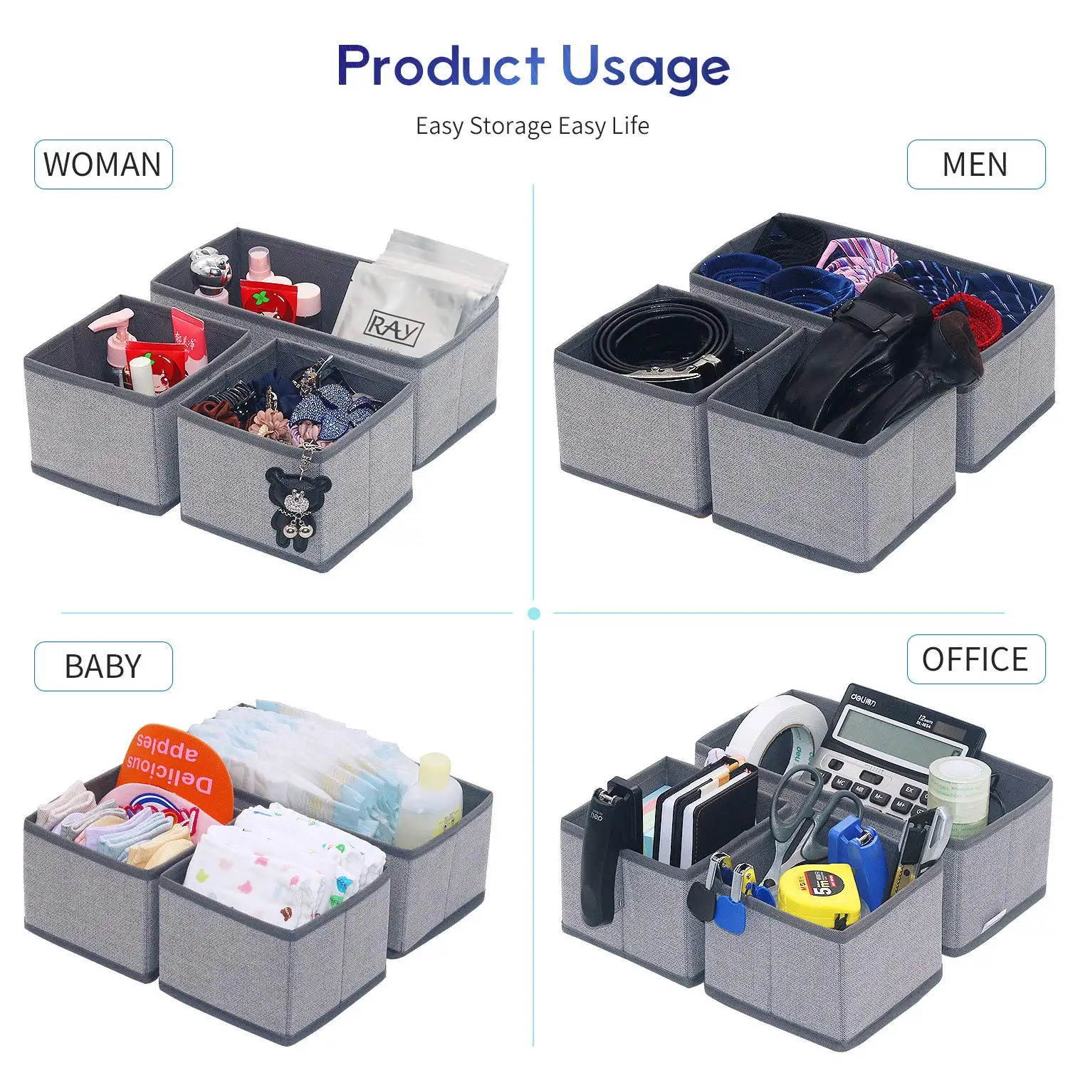 6 pack non woven fabric foldable clothes drawer storage box