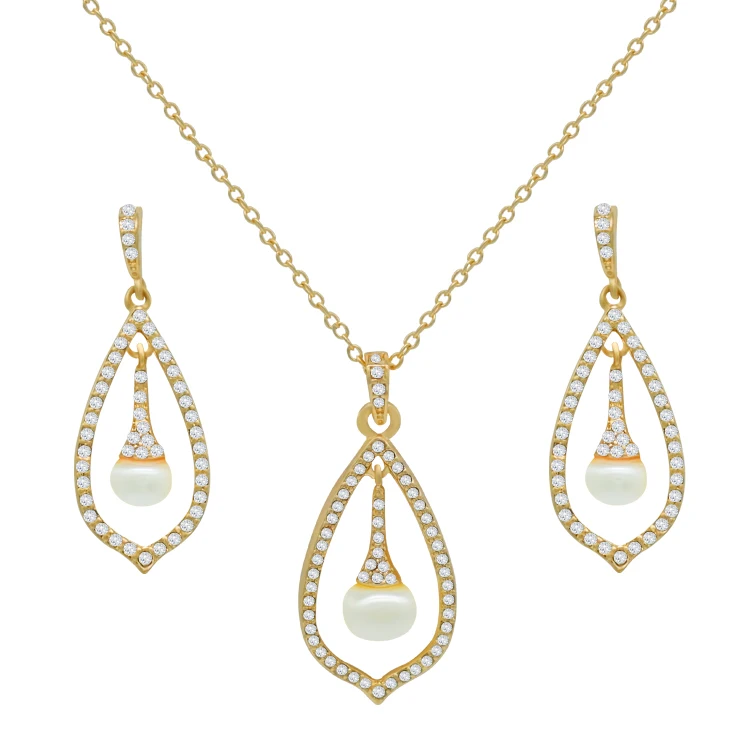 Accessories Women Gold Zircon Pearl Earrings And Necklace Jewelry Set, Picture
Accessories Women Gold Zircon Pearl Earrings And Necklace Jewelry Set, Picture